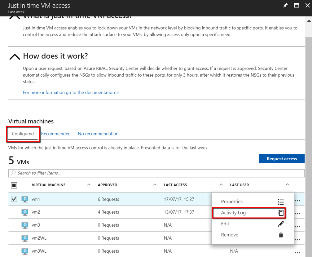 Select activity log